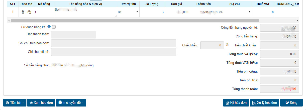 Chọn mục “Xử lý hóa đơn”.