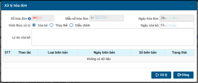 Tích chọn mục “Xóa bỏ” để hủy hóa đơn