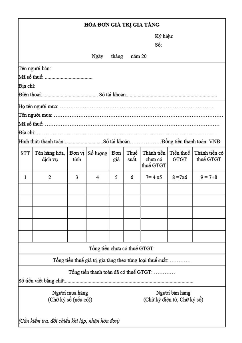 Mẫu hóa đơn giá trị gia tăng điện tử