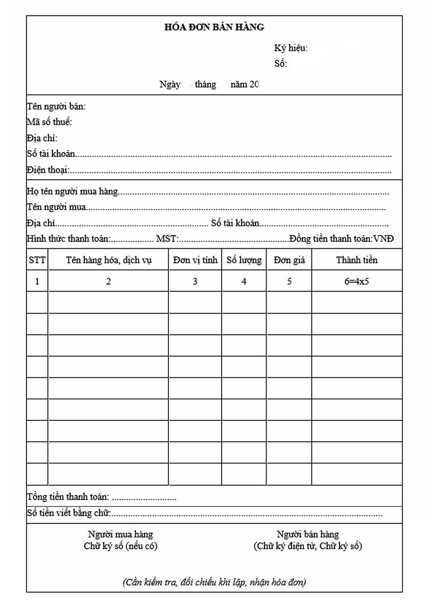 Mẫu hóa đơn bán hàng điện tử