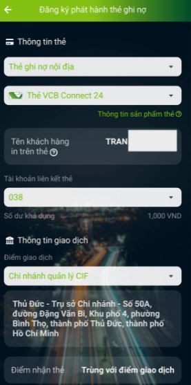 Cách đổi thẻ chip Vietcombank qua ứng dụng