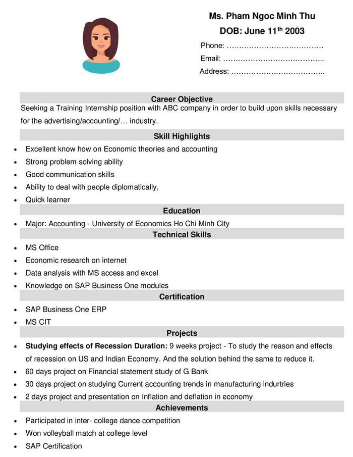 Mẫu CV tiếng Anh chuẩn