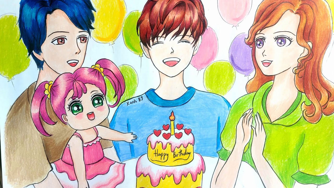 Tranh enime gia đình hạnh phúc