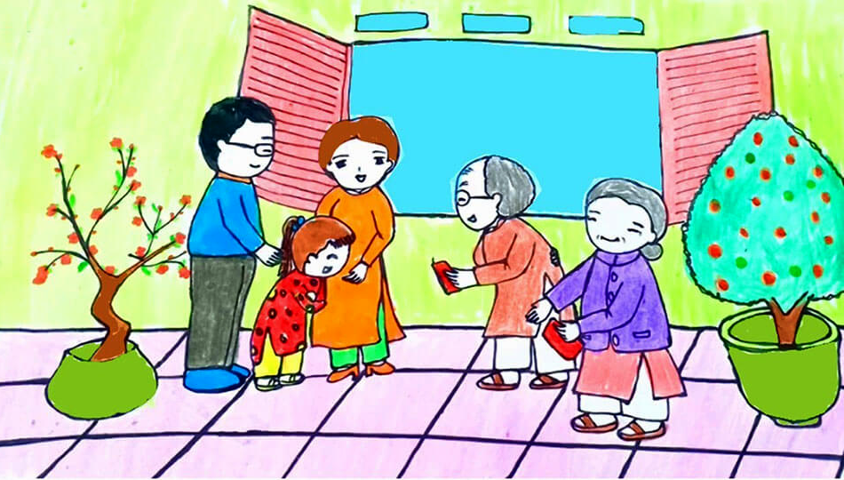 Vẽ tranh đề tài chúc Tết ông bà Vẽ tranh đề tài chúc Tết ông bà