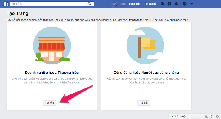 Chọn tính năng Fanpage Chọn tính năng Fanpage