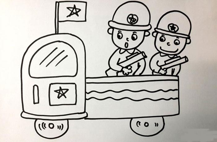 Tranh tô màu chú bộ đội Hình ảnh chú bộ đội trên xe cho bé tô màu