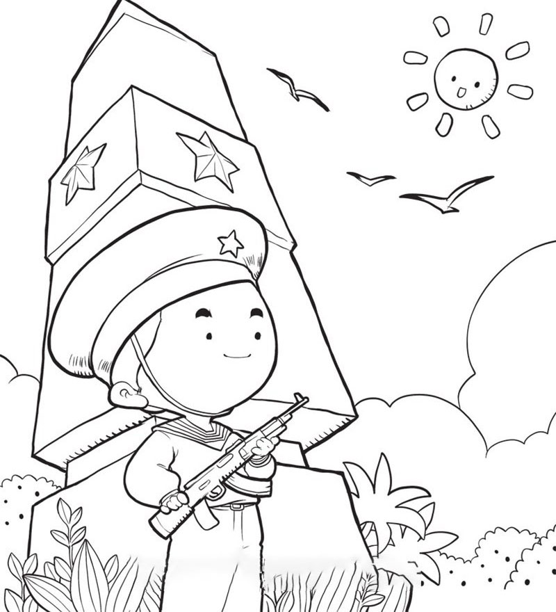 Tranh tô màu chú bộ đội Tranh tô màu chú bộ đội hải quân đang canh gác