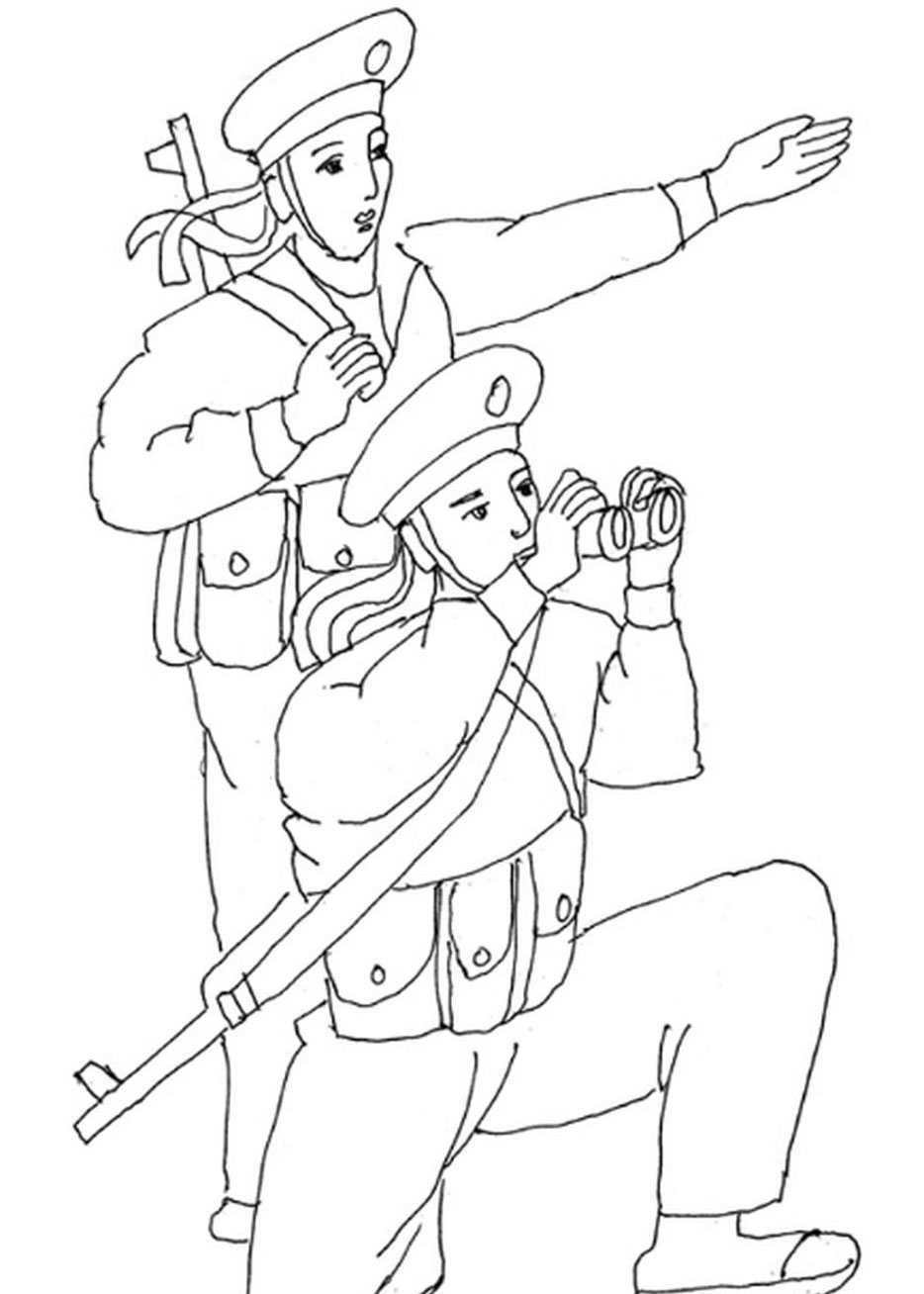 Tranh tô màu chú bộ đội Hình ảnh chú bộ đội chưa tô màu cho bé