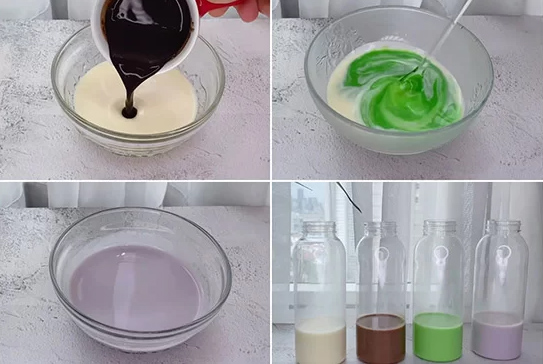 Pha màu và đổ khuôn làm panna cotta