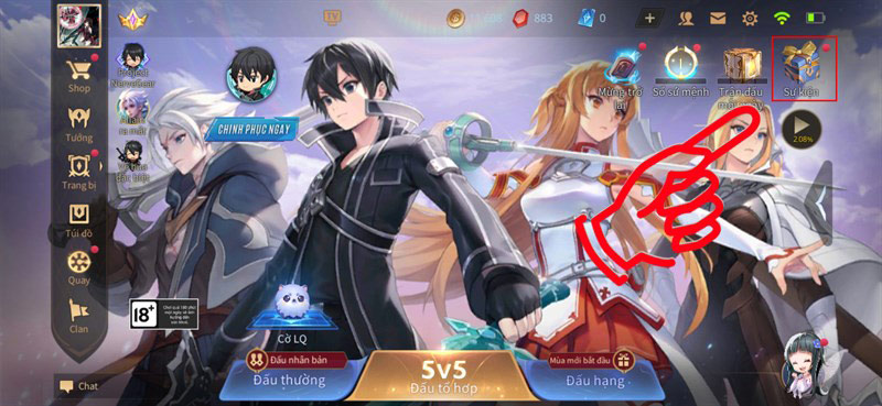 Chọn vào Sự kiện