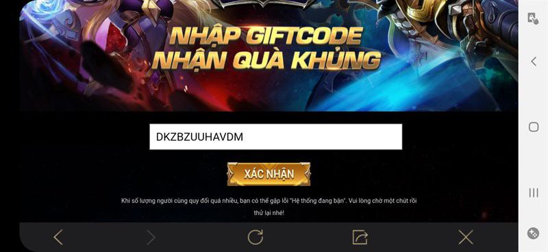 Nhập code vào ô trống rồi nhấn Xác nhận