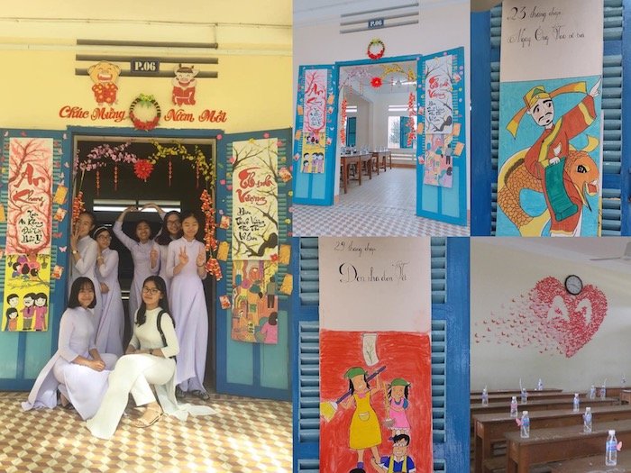 Cách trang trí lớp học ngày Tết Cách trang trí cửa lớp học ngày Tết