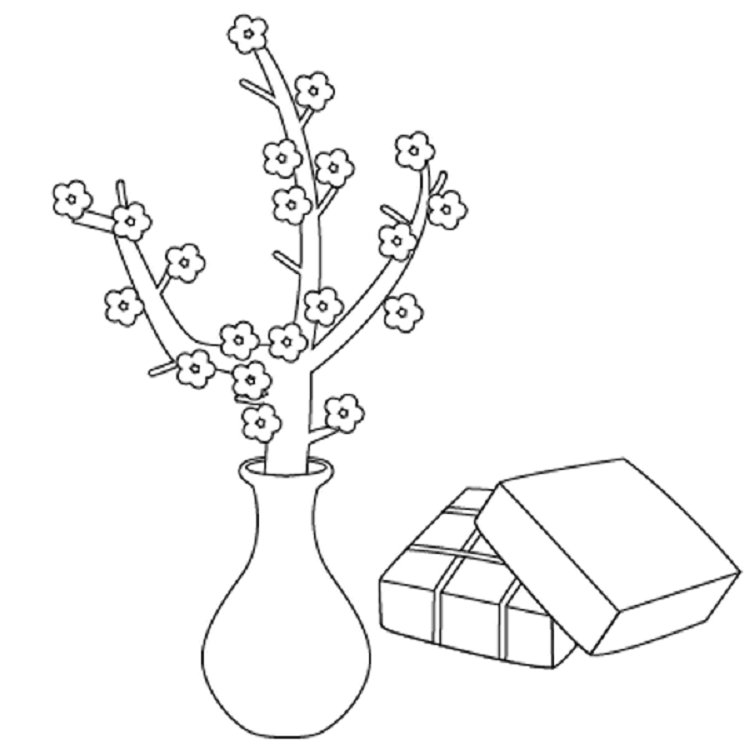 Tranh tô màu bánh chưng, bánh tét ngày Tết đẹp, đơn giản cho bé Tranh tô màu bánh chưng cùng hoa đào cho bé