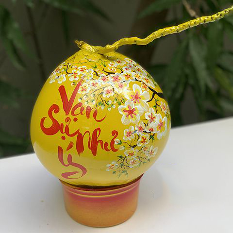 Dừa vẽ thư pháp vạn sự như ý Dừa vẽ thư pháp vạn sự như ý