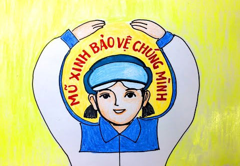 Tranh vẽ đội mũ xinh bảo vệ chúng mình Tranh vẽ đội mũ xinh bảo vệ chúng mình