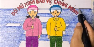 Cách vẽ tranh đội mũ xinh bảo vệ chúng mình trên giấy A3 đẹp, đơn giản nhất