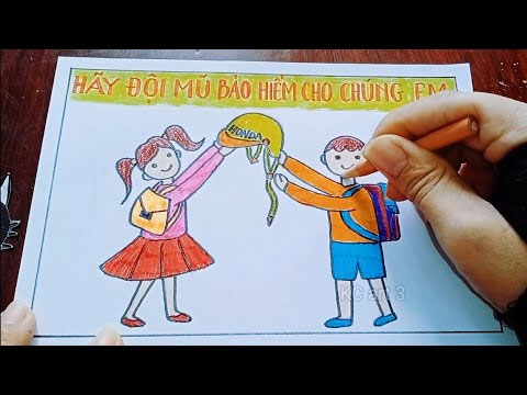 Tranh vẽ đội mũ xinh bảo vệ chúng mình Tranh vẽ đội mũ xinh bảo vệ chúng mình