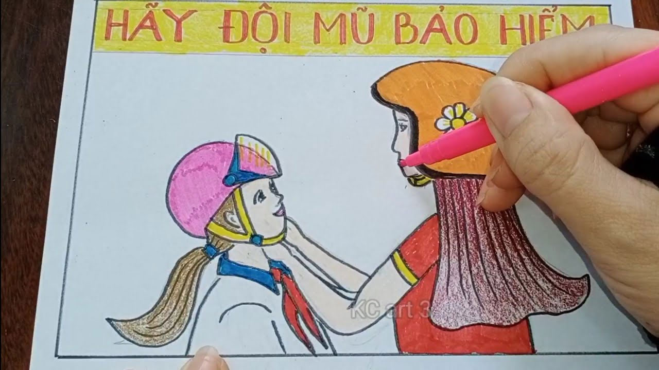 Tranh vẽ đội mũ xinh bảo vệ chúng mình Tranh vẽ đội mũ xinh bảo vệ chúng mình
