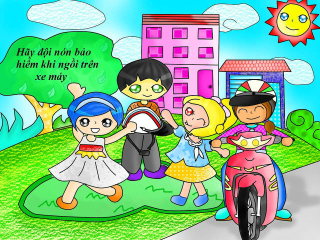 Tranh vẽ đội mũ xinh bảo vệ chúng mình Tranh vẽ đội mũ xinh bảo vệ chúng mình