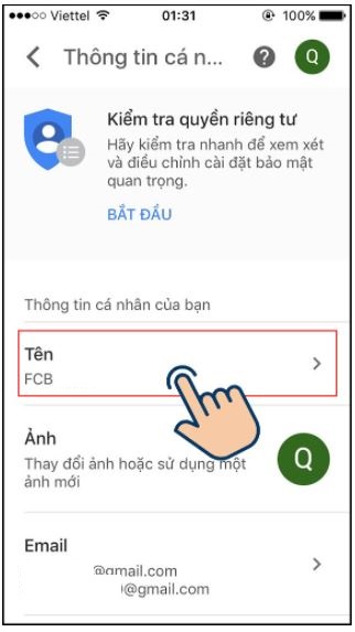 Cách đổi tên Gmail bằng điện thoại