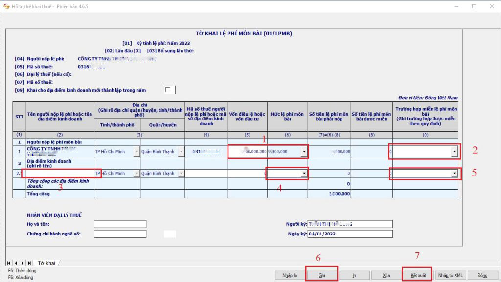 Điền đầy đủ các thông tin