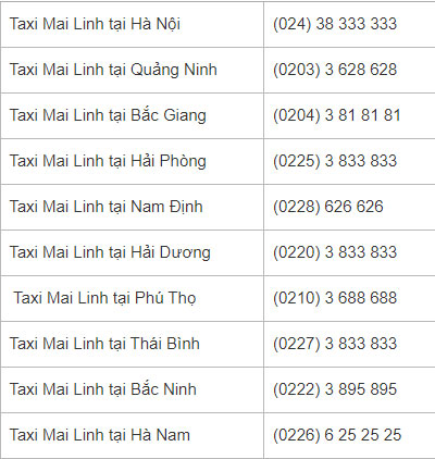 Số điện thoại taxi Mai Linh Số điện thoại taxi Mai Linh