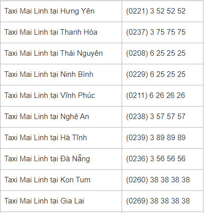 Số điện thoại taxi Mai Linh Số điện thoại taxi Mai Linh