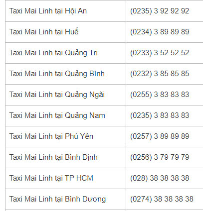 Số điện thoại taxi Mai Linh Số điện thoại taxi Mai Linh