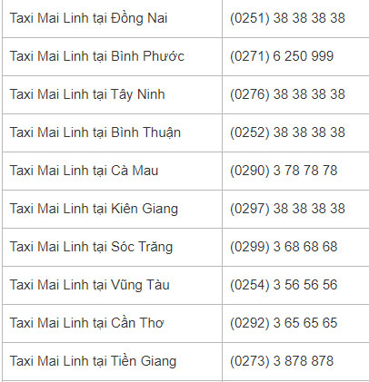 Số điện thoại taxi Mai Linh Số điện thoại taxi Mai Linh