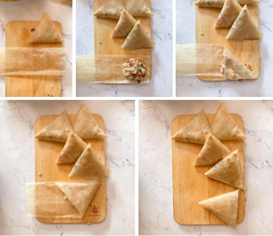 Hướng dẫn cách gói chả giò hình tam giác