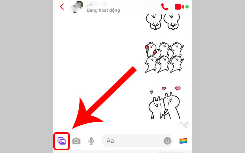 Nhấn chọn biểu tượng hình ảnh ở góc trái phía trên phần nhập tin nhắn