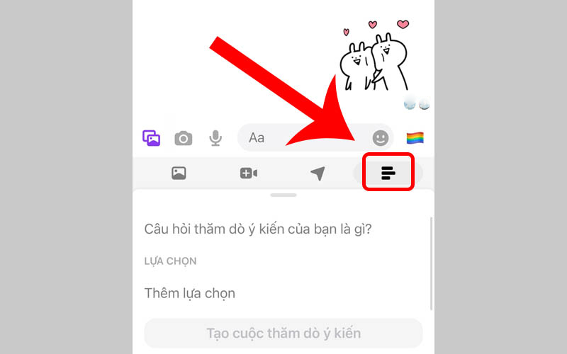Nhấn chọn vào biểu tượng hình biểu đồ (thăm dò ý kiến)