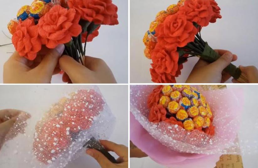 Cách làm bó hoa bằng kẹo mút đơn giản mà đẹp