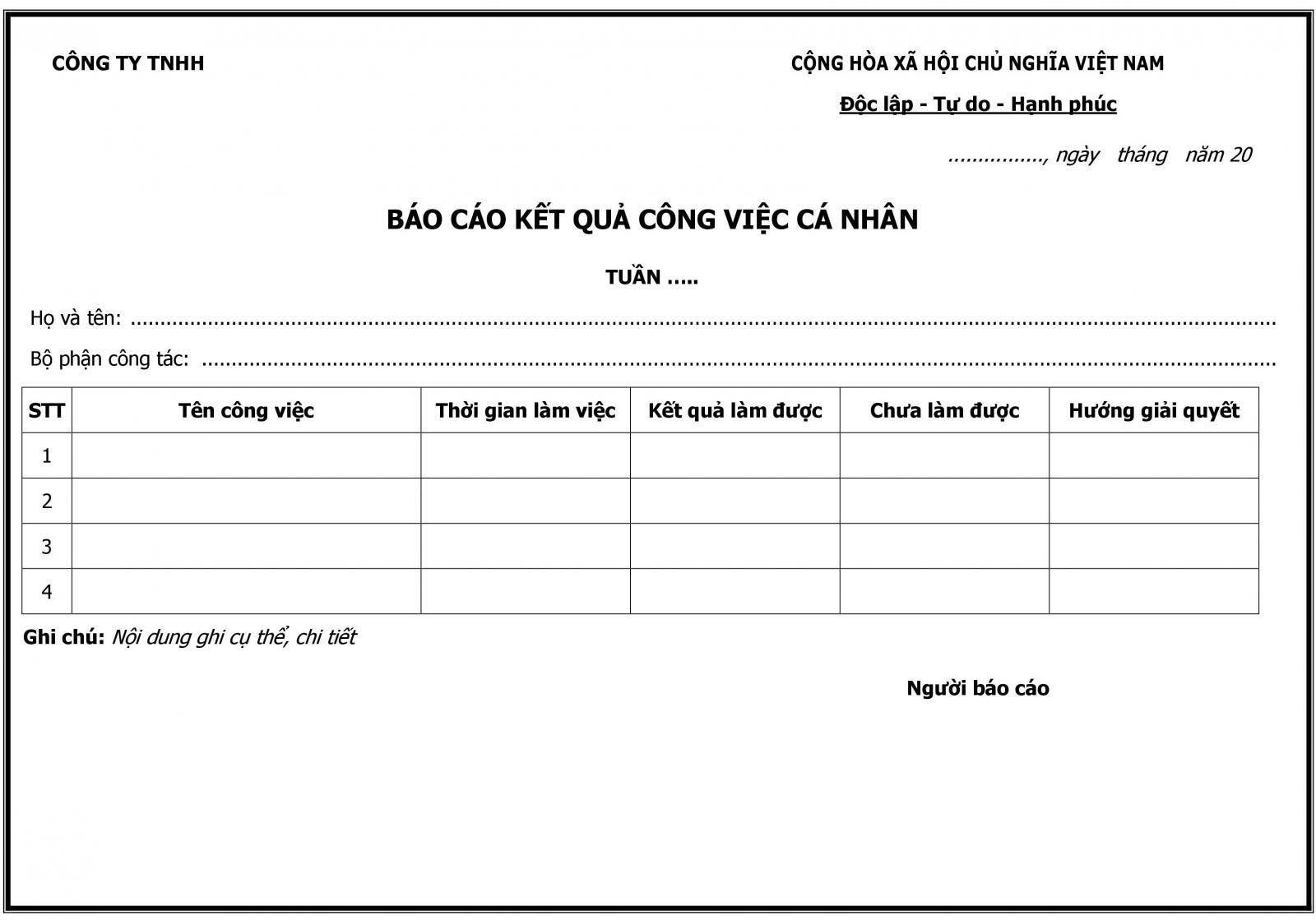 Văn bản báo cáo công việc hàng ngày bằng word 3