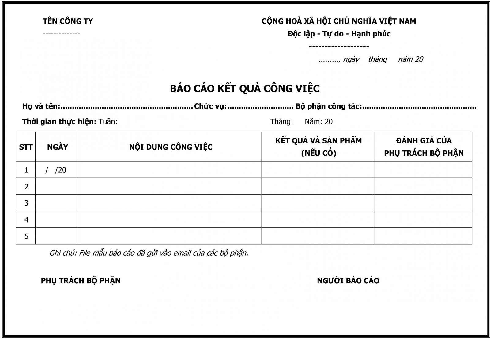 Mẫu báo cáo công việc bằng Word 4