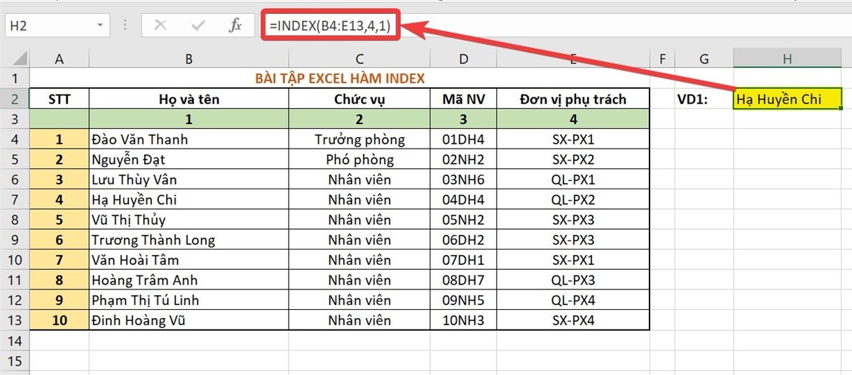 Hàm INDEX Hàm INDEX