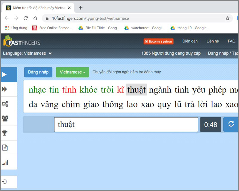 10fastfingers: Kiểm tra tốc độ đánh máy tiếng Việt 10fastfingers: Kiểm tra tốc độ đánh máy tiếng Việt