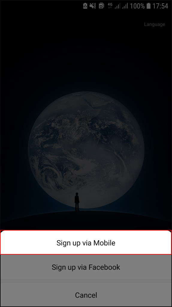 Nhấn chọn Sign Up via Mobile