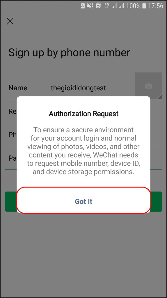 Sign Up và cho phép truy cập (Got it)