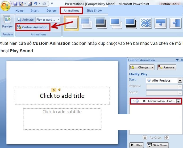 Cách chèn nhạc vào PowerPoint 2007, 2003