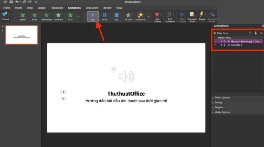 Cách chèn nhạc vào PowerPoint sau thời gian trễ trên slide