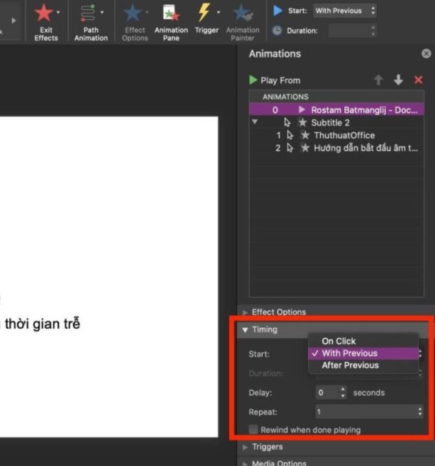 Cách chèn nhạc vào PowerPoint sau thời gian trễ trên slide