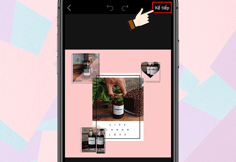 Nhấn chọn Kế tiếp góc phải trên cùng để Lưu lại hoặc đăng trực tiếp lên mạng xã hội Nhấn chọn Kế tiếp góc phải trên cùng để Lưu lại hoặc đăng trực tiếp lên mạng xã hội