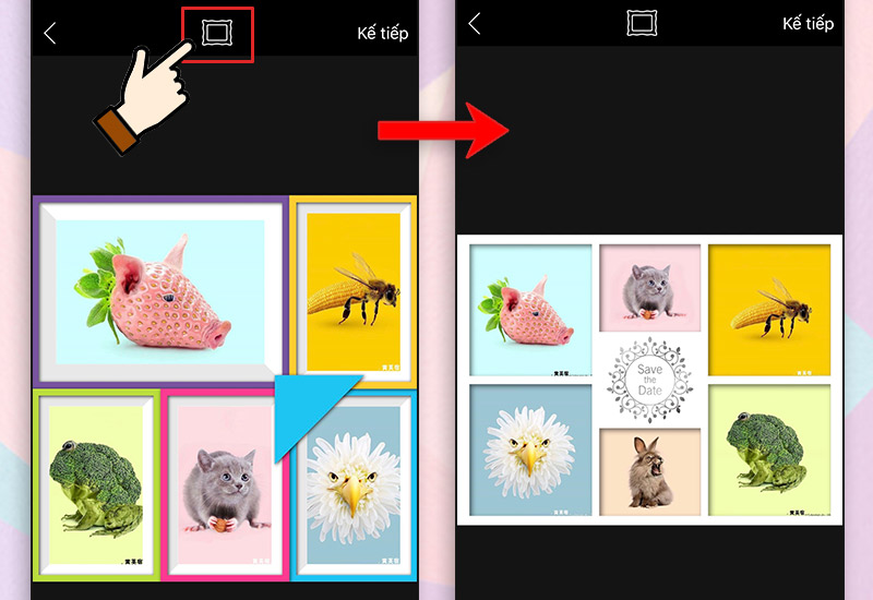 Để thay đổi kiểu khung khác, bạn nhấn chọn Khung hình ở giữa phía trên Để thay đổi kiểu khung khác, bạn nhấn chọn Khung hình ở giữa phía trên