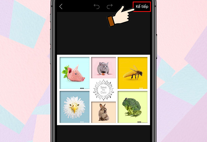 Nhấn chọn Kế tiếp ở góc phải trên cùng để Lưu lại hoặc đăng trực tiếp lên mạng xã hội Nhấn chọn Kế tiếp ở góc phải trên cùng để Lưu lại hoặc đăng trực tiếp lên mạng xã hội