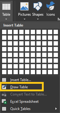 Chọn Draw Table Chọn Draw Table
