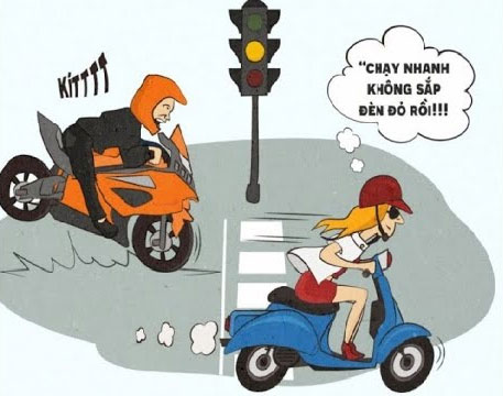 Xe máy vượt đèn đỏ