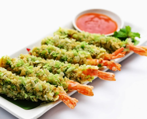 Cách làm tôm chiên bột mì cốm xanh