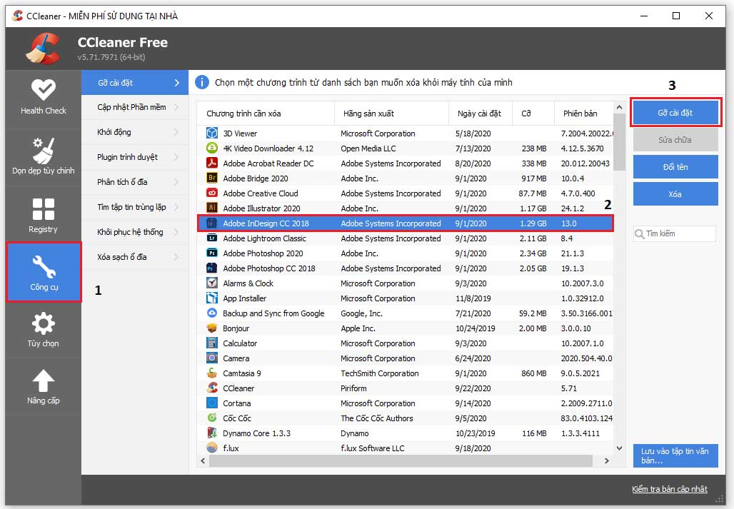 Cách xóa phần mềm trên máy tính bằng Ccleaner