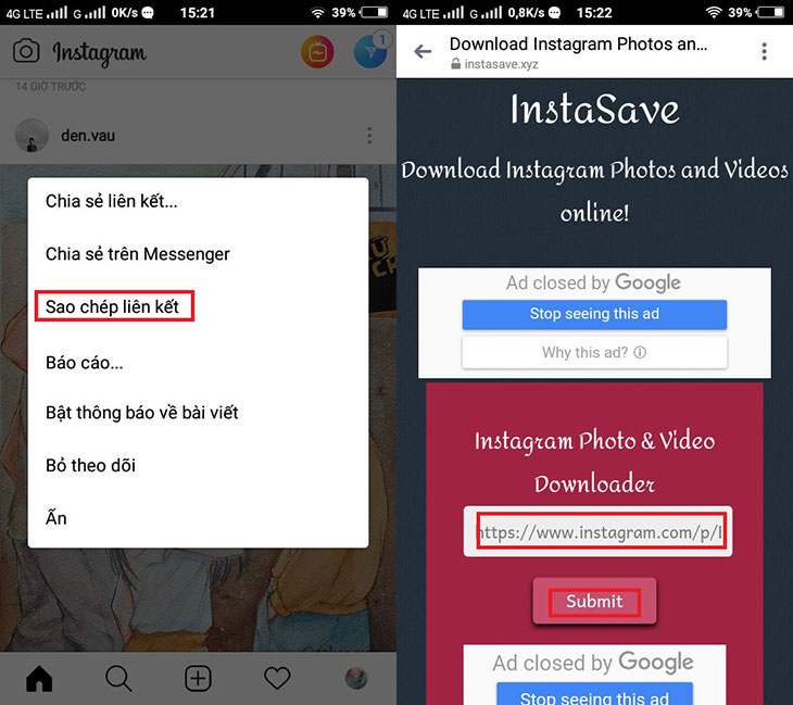 Cách tải ảnh Instagram về điện thoại